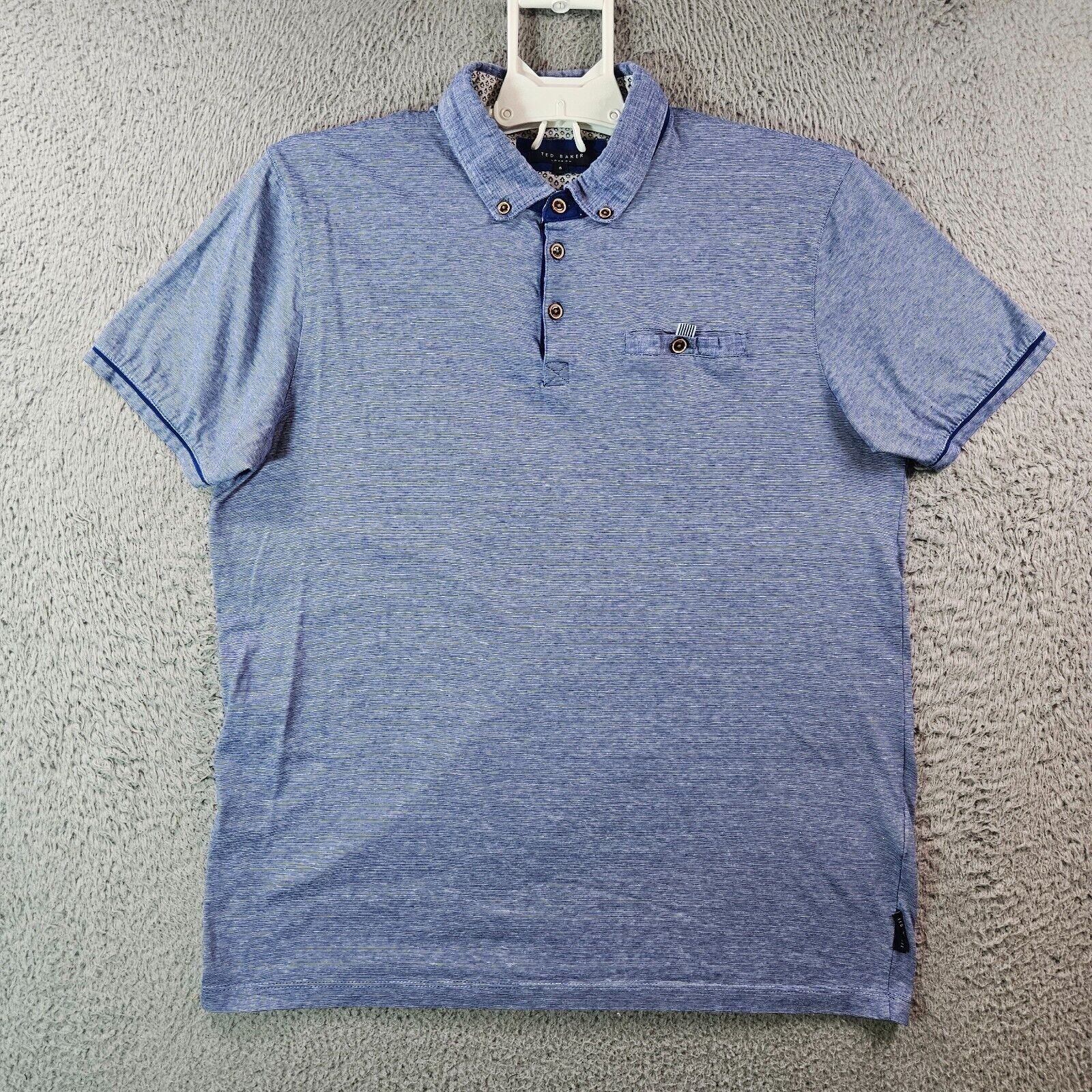 Ted Baker Polo Shirt Men Size 5 Short Sleeve Blue White Striped
